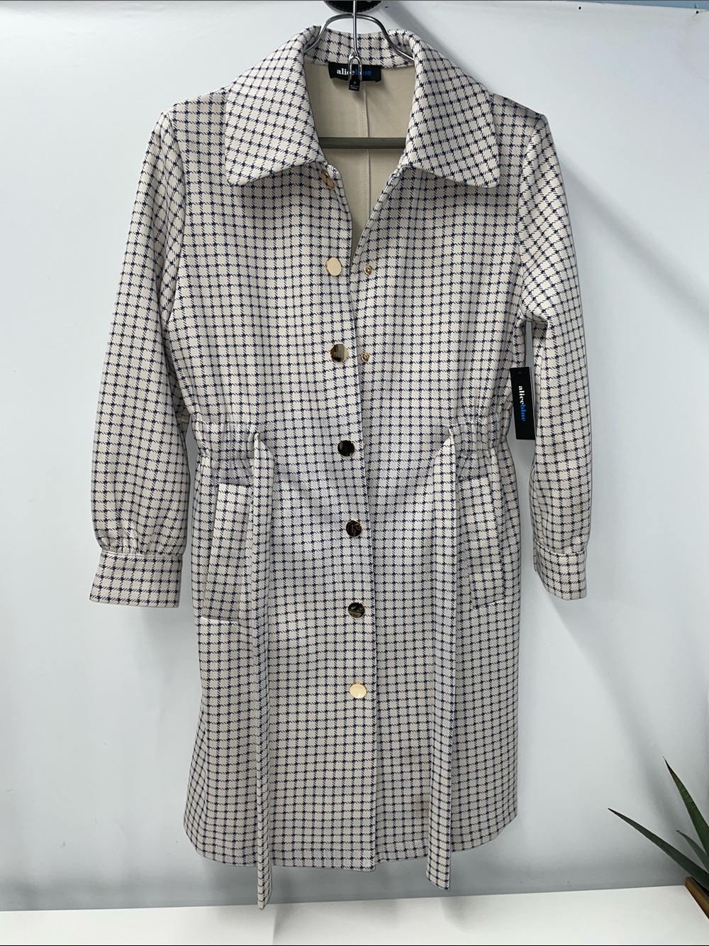 ALICE BLUE CREAM & BLUE HOUNDSTOOTH SOFT COAT FTL-09-124